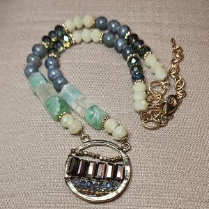 Vintage Beaded Statement Pendant Necklace, Preloved In Good Condition